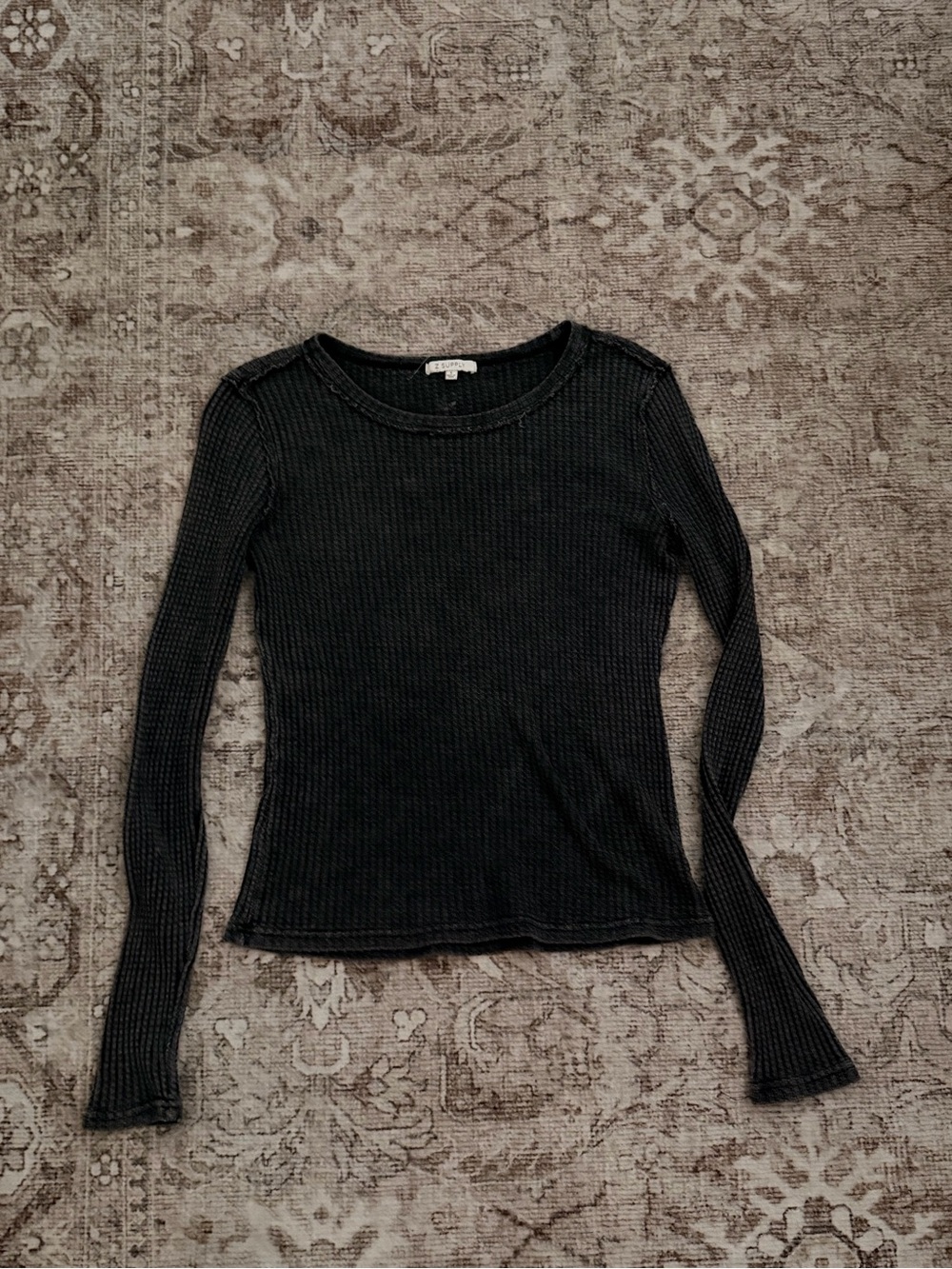 Z Supply Black Ribbed Long-Sleeve Crew